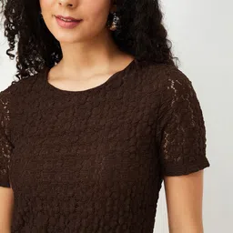 max Women Round Neck Short Sleeves Self Design A-Line Top-picture-14