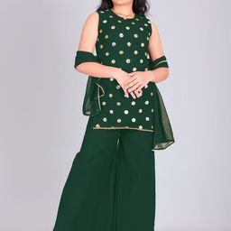 Aarya Designer Girls Floral Embroidered Empire Thread Work Kurti with Palazzos & Dupatta-image-78