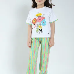 Monte Carlo Girls Floral Printed Round Neck T-shirt With Trouser-image-78