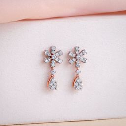 GIVA Women 14 Kt Rose Gold Floral Petal Diamond Earrings-image-39