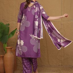 Anouk Floral Printed Thread Work Kurta With Trousers & Dupatta-12