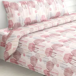 haus & kinder Modern Maze Pink Geometric Printed 186 TC Pure Cotton Queen Bedsheet Set-picture-44