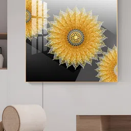 THE NEXT DECOR Black & Gold-Toned Canvas Bloom Glass Finish Square Wall Art-image-90