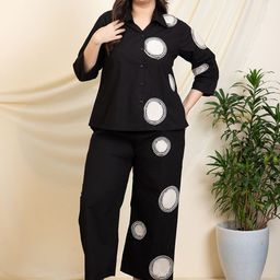 DEEBACO Plus Size Shirt Collar Patchwork Pure Cotton Shirt With Trousers-48