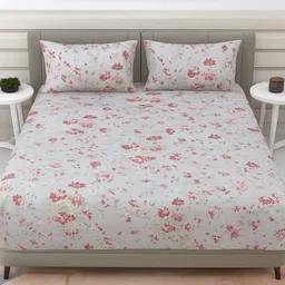 RRC Turquoise Blue Floral Pure Cotton 300 TC Double King Bedsheet Set-2.74 m X 2.74 m-image-63