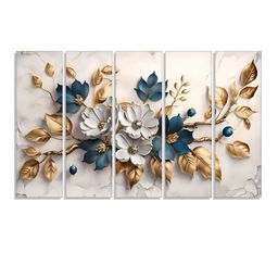 RANDOM Vinyl Cream-Coloured & Gold-Toned 5 Piece Floral Canvas Wall Paintings-picture-42
