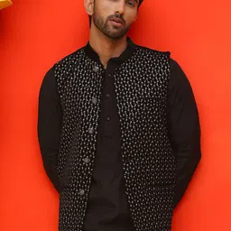Jompers Embroidered Mandarin Collar Nehrujacket-43