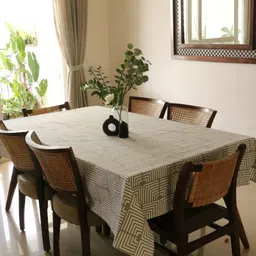 The Yard House Grey & White Printed Anti-Slip Cotton Rectangle 8-Seater Table Cover-image-79