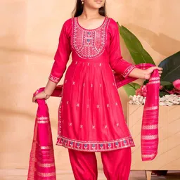 BAESD Girls Ethnic Motifs Embroidered Regular Gotta Patti Kurta with Patiala & With Dupatta-picture-4