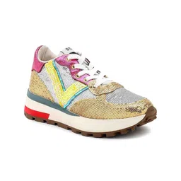 Saint G Women Colourblocked Gold Leather Sneakers-55