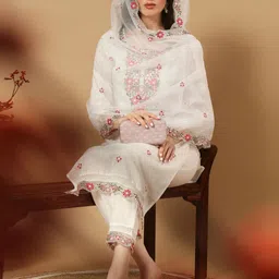 V.S.Creation Women Embroidered Regular Thread Work Pure Cotton Kurta with Trousers & With Dupatta-picture-40