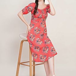 Moda Rapido Floral Print Puff Sleeve Crepe A-Line Midi Dress-picture-26