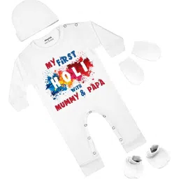 Arvesa Infants My First Holi Printed Bodysuit with Cap Booties Mitten-picture-0