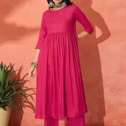 InWeave Women Anarkali Calf Length Kurta With Trousers-39