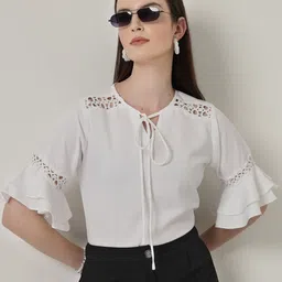Style Quotient Tie-Up Neck Bell Sleeve Top-image-24