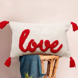 HOMADORN Off White & Red Embroidered Rectangle Pure Cotton Cushion Cover-17