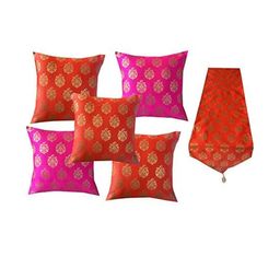 Pinkparrot 12x70 inch jacquard silk table runner and 5 pcs 16x16 inch cushion covers-image-32