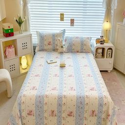 JC HOME Blue & White Cartoon Characters 220 TC King Bedsheet Set-image-90