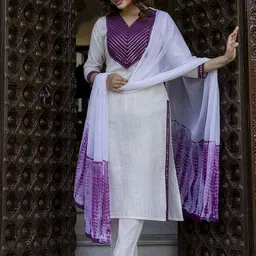 Anouk Women Yoke Design V-Neck Mirror Work Straight Kurta With Trouser & Dupatta-19