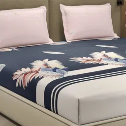 Monte Carlo Navy Blue & Pink Printed Cotton 110 TC Queen Bedsheet Set 2.24 m x 2.54 m-picture-17