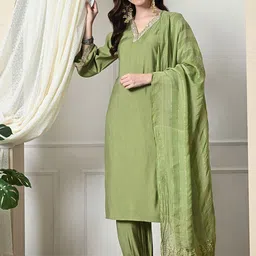 KALINI V-Neck Zari Straight Kurta With Salwar & Dupatta-picture-5