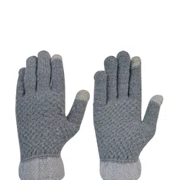 LOOM LEGACY Men Grey Acrylic Woollen Touchscreen Gloves-image-50