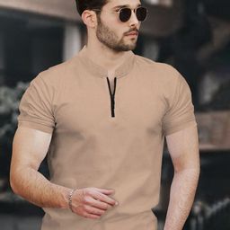 TRIPR Mandarin Collar Short Sleeves Casual T-shirt-image-51