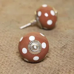 MODEFE 6-Pcs Brown & White Printed Ceramic Door Knobs-8