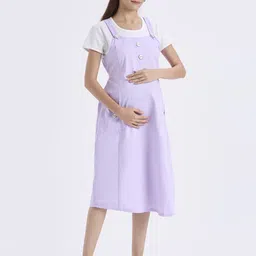 MeeMee Women Maternity Shoulder Straps Pinafore Midi Dress-image-41