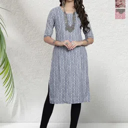 HERE&NOW Selection Of 2 Geometric Printed Round Neck Straight Kurtas-23