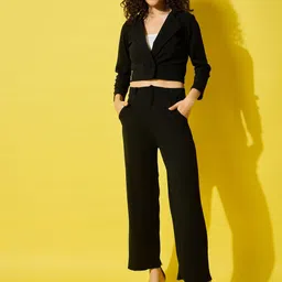 QIOA Notched Lapel Collar Neck Blazer With Trousers Co-Ords-12