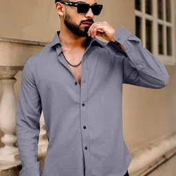 VORTEX Men Original Fit Textured Spread Collar Casual Shirt-image-96