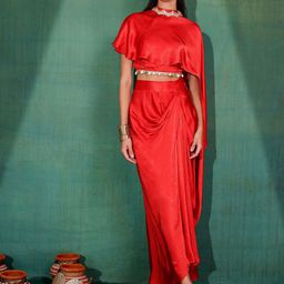 SEW High Neck Crop Top With Drape Skirt-image-36