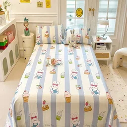 JC HOME White Cartoon Characters Pure Cotton 220 TC Queen Bedsheet Set-2.30 m x 1.80 m-image-41