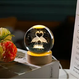 Awestuffs Yellow Printed Acrylic Spherical Table Lamp with Adjustable Cord and Bulb image 2