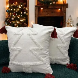 LUSHLYF Snowy White & Maroon Embroidered Cotton Square Cushion Covers-picture-52
