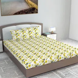 Divine Casa florate Yellow Floral Printed Cotton 144 TC King Bedsheet Set 1.85 m x 2.25 m-image-39