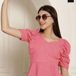 Tromko Women Pack of 2 Sweetheart Neck Puff Sleeve Peplum Crop Top-image-74