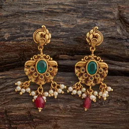 Kushal's Fashion Jewellery Gold-Plated Teardrop Shaped Copper Drop Earrings-image-10