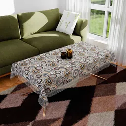 Aura White & Brown Rangoli Anti-Skid Rectangle 4 Seater Table Cover-picture-8