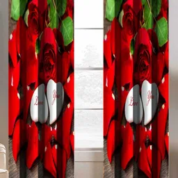 Aura Red & Green 2 Pieces Floral Printed Window Curtains-29