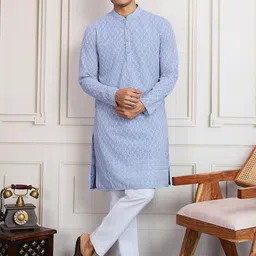 The Roadster Lifestyle Co Ethnic Motifs Embroidered Band Collar Straight Kurta-picture-39