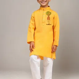 DEVOILER Boys Mandarin Collar Cotton Straight Kurta-image-56