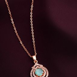 STYOLLO Rose Gold-Plated American Diamond Studded Teardrop Shaped Pendant With Chain-image-63