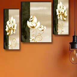 Myntra Elegant Homes Beige & Gold-Toned 3 Pieces Floral And Botanical Wall Arts-image-54