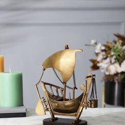 EXIM DECOR Rust Brass and Wood Antique Bucket & Anchor Nautical Ship Showpiece-image-73