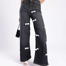 glitchez Women Chic Charm Wide Leg Bow Detailed Stretchable Jeans-image-17