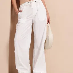 Mast & Harbour Women Mid-Rise Flared Fit Wide Leg Trousers-image-17