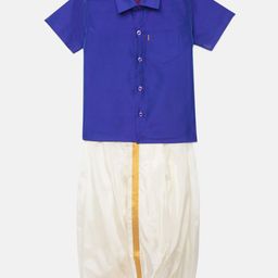 Thangamagan Boys Blue Solid Panjagajam & Shirt Set-21