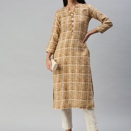 SheWill Women Olive Green Floral Printed Kurta-image-35